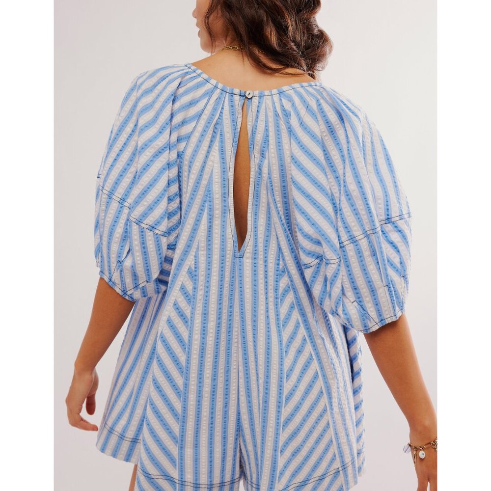 Free People Sky Blue and White Striped Romper - Picture 3 of 9